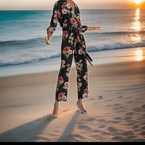 ZARA Pre-owned Floral Printed Drawstring Jumpsuit(Multi-color, US M/EUR M)